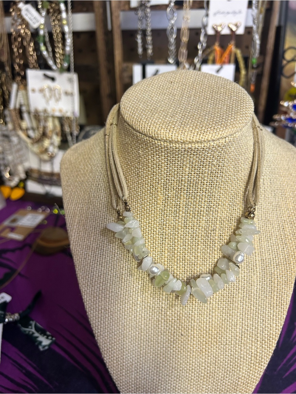 NWT Free People Surfer girl beaded Collar in Cream & Light Green Combo